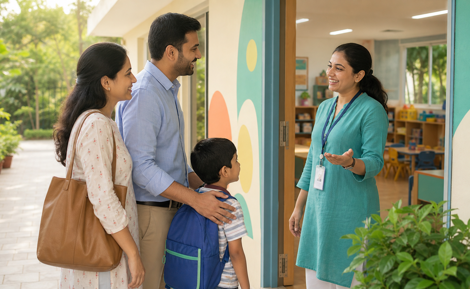Family arriving for a welcoming first school tour